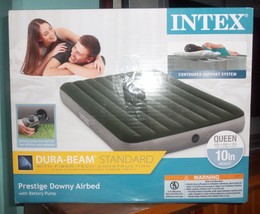 Intex 10 in High Prestige Queen Size Downy Airbed Mattress with Battery Pump NIB - £53.94 GBP