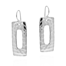 Trendy Hollowed Rectangle Hammered Tribal Sterling Silver Earrings - £26.27 GBP