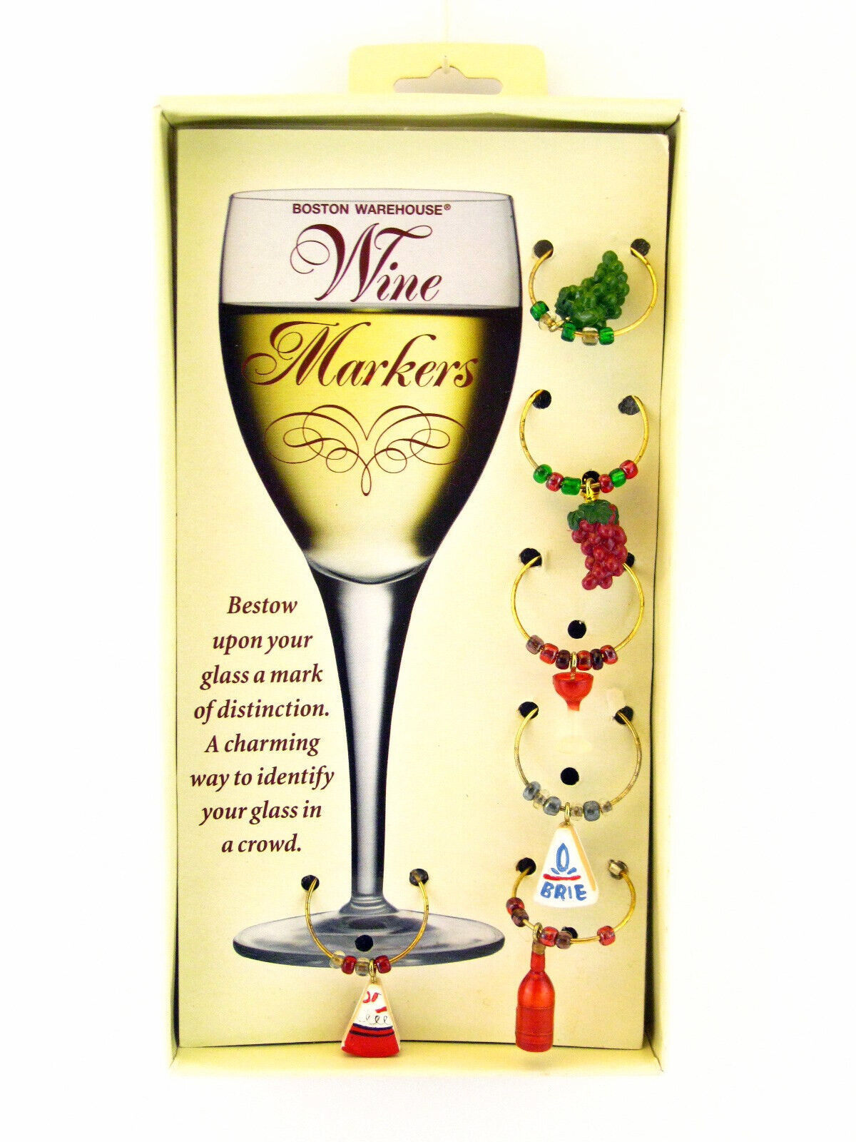 BOSTON WAREHOUSE FRUIT &amp; CHEESE SET OF 6 WINE MARKERS - MODEL #18319 - $8.99