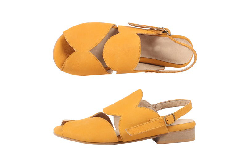 Women's Yellow Geometric Cutout Open Toe Slingbacks Leather Sophisticated Sandal