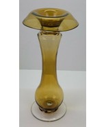 Vtg Beautiful Amber Yellow Art Glass Pillar Candleholder 13” Tall Retro ... - £21.70 GBP