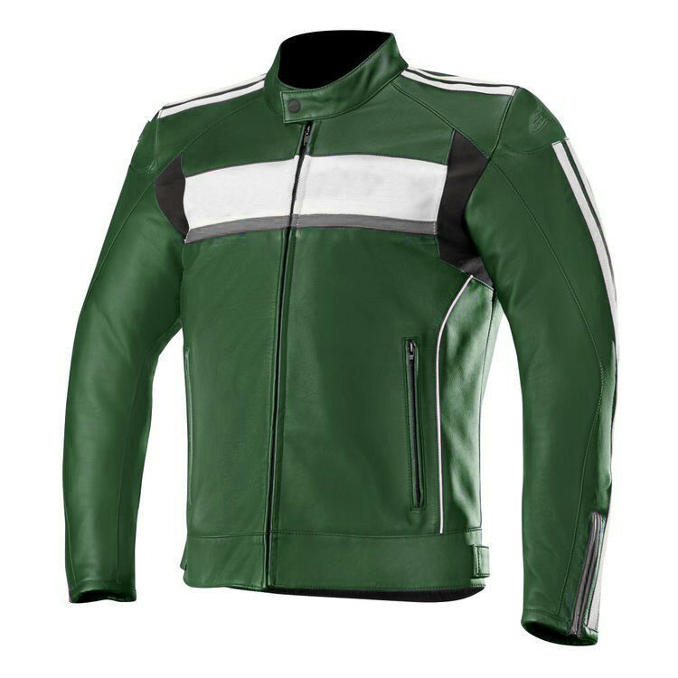 Custom Men Black White Green Motorcycle Racing Genuine Leather Safety Pad jacket