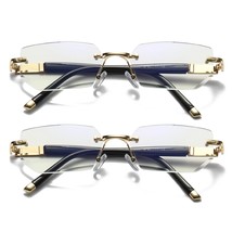 2PK Mens Diamond Shape Rimless Blue Light Blocking Reading Glasses Metal Readers - £10.86 GBP