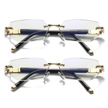 2PK Mens Diamond Shape Rimless Blue Light Blocking Reading Glasses Metal... - £10.62 GBP