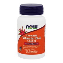 NOW Foods Vitamin D3 Chewable Natural Fruit Flavor 1000 IU, 180 Chewable Tablets - £8.70 GBP