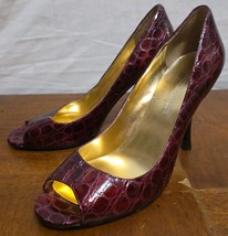 Enzo Angiolini Slip Pumps Sz 7.5 Red Maroon Crocodile Patent Leather Hee... - $34.95
