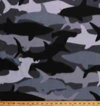 Shark Camo Sharks Hammerheads Black Gray Camouflage Fleece Fabric Print A339.16 - £7.96 GBP