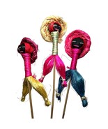 Vintage Black Americana 3 Handmade 4&quot; Caribbean Whisk Broom Straw Dolls - $14.85