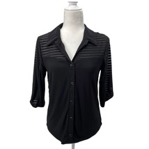 Womens Petite Black Button-Up Blouse Adele &amp; May PM Roll Tab Sleeve Shee... - €15,40 EUR