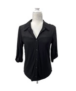 Womens Petite Black Button-Up Blouse Adele &amp; May PM Roll Tab Sleeve Shee... - $24.45 CAD