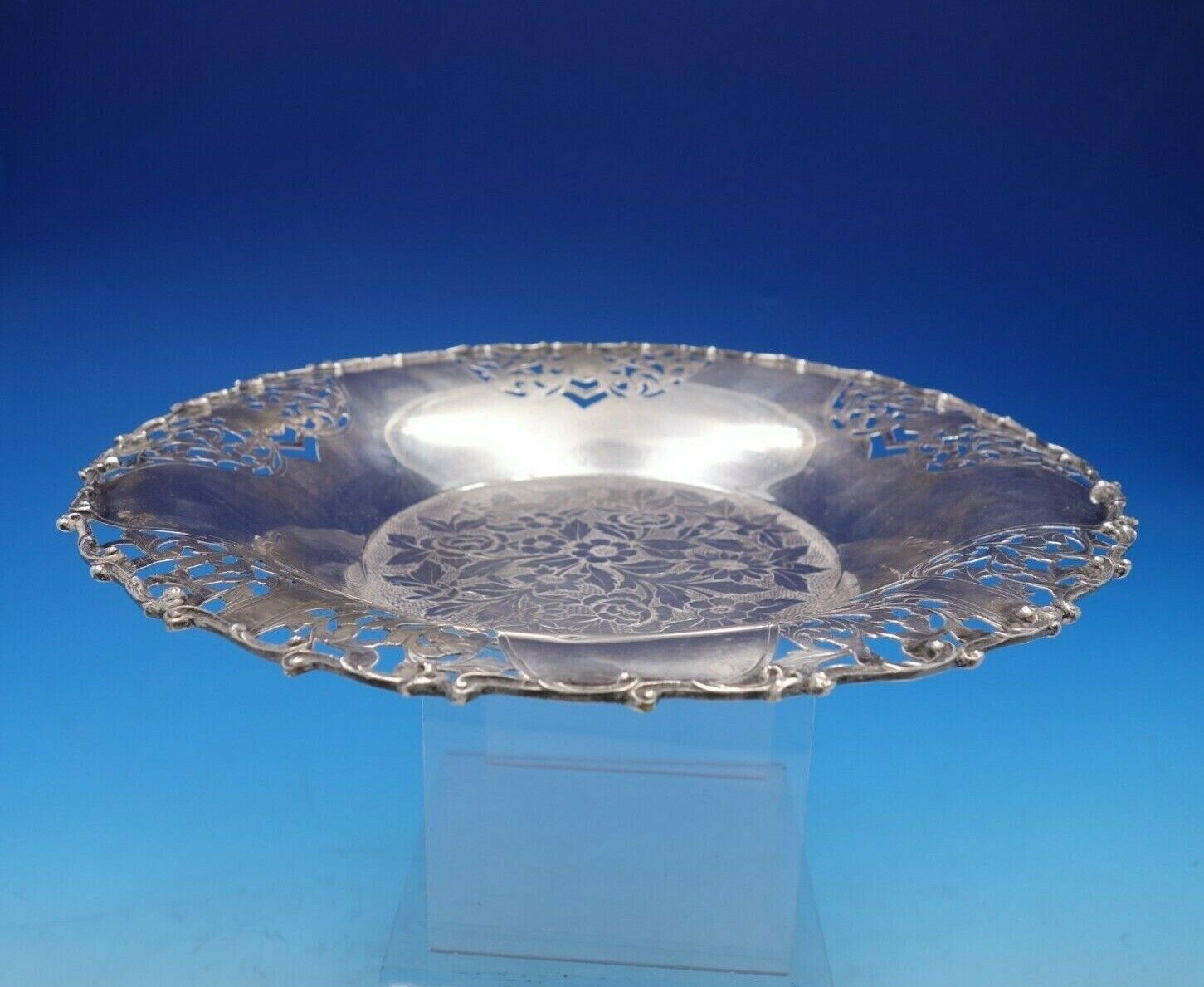 Primary image for Italian 800 Silver Fruit Bowl with Engraved and Pierced Floral Designs (#4291)