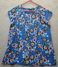 Zac &amp; Rachel Blouse Top Womens XL Multi Floral Cap Sleeve Pleated Ruffle Trim - $20.32