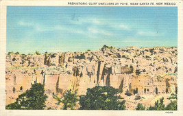 Linen Postcard B830 Prehistoric Cliff Dwellers Puye Santa Fe New Mexico NM - $8.32