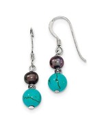 FW BLACK PEARL AND TURQUOISE DANGLE EARRINGS REAL SOLID .925 STERLING SI... - $44.29 CAD