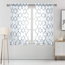 Dwcn Embroidered Sheer Curtains - Faux Linen Moroccan Trellis Semi, Navy... - £31.45 GBP