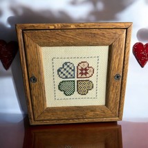 Vintage Handmade Wooden Coin Bank Cross Stitch 4 Hearts Cottagecore Stash Box - £21.68 GBP