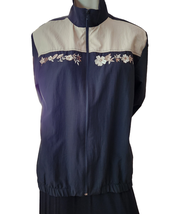 Blair Windbreaker Jacket Women&#39;s Size Large Black/Tan Embroidered Flowers - $20.00