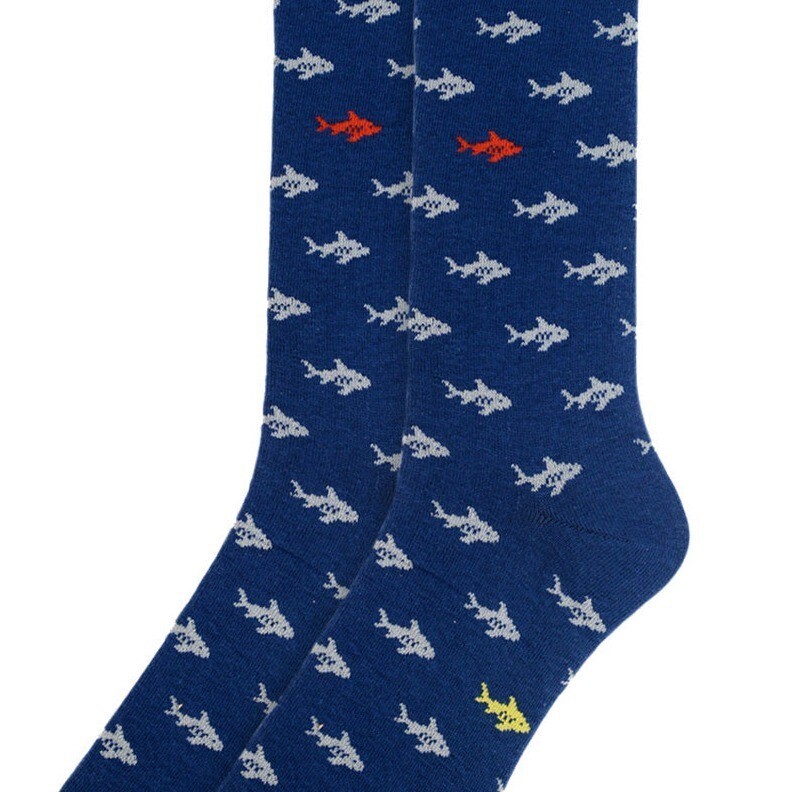 Mens Shark Fish Fishing Socks Gift for Him Crew Dress Socks Blue Ocean Item image 2