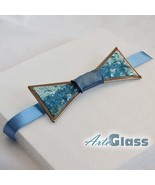 Unique Designer Bow Tie - Turquoise Bohemia Bubble Glass Decorated With Platinum - £36.69 GBP