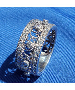 Sterling Silver DESIGNER White CZ Filigree Wedding Band Bridal Ring Size... - €110,86 EUR