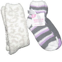 Barefoot Dreams Leopard Print Cozy Fuzzy Socks + UNB 2 Pair Purple Gray ... - $19.99