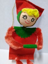 Pixie Elf Knee Hugger Christmas Ornament Retro Mod Vintage Japan Cloth Fabric - £20.85 GBP