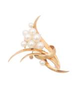 14K GOLD Vintage Brooch Pin Spikey Leaf Cutout Nested Pearls Around Swir... - $19,933.06 MXN