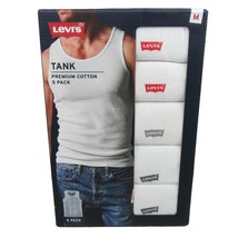 Levi’s Mens Premium Cotton Tank Top Size Medium 5 Pack White NEW 6HMTK501 - £23.49 GBP