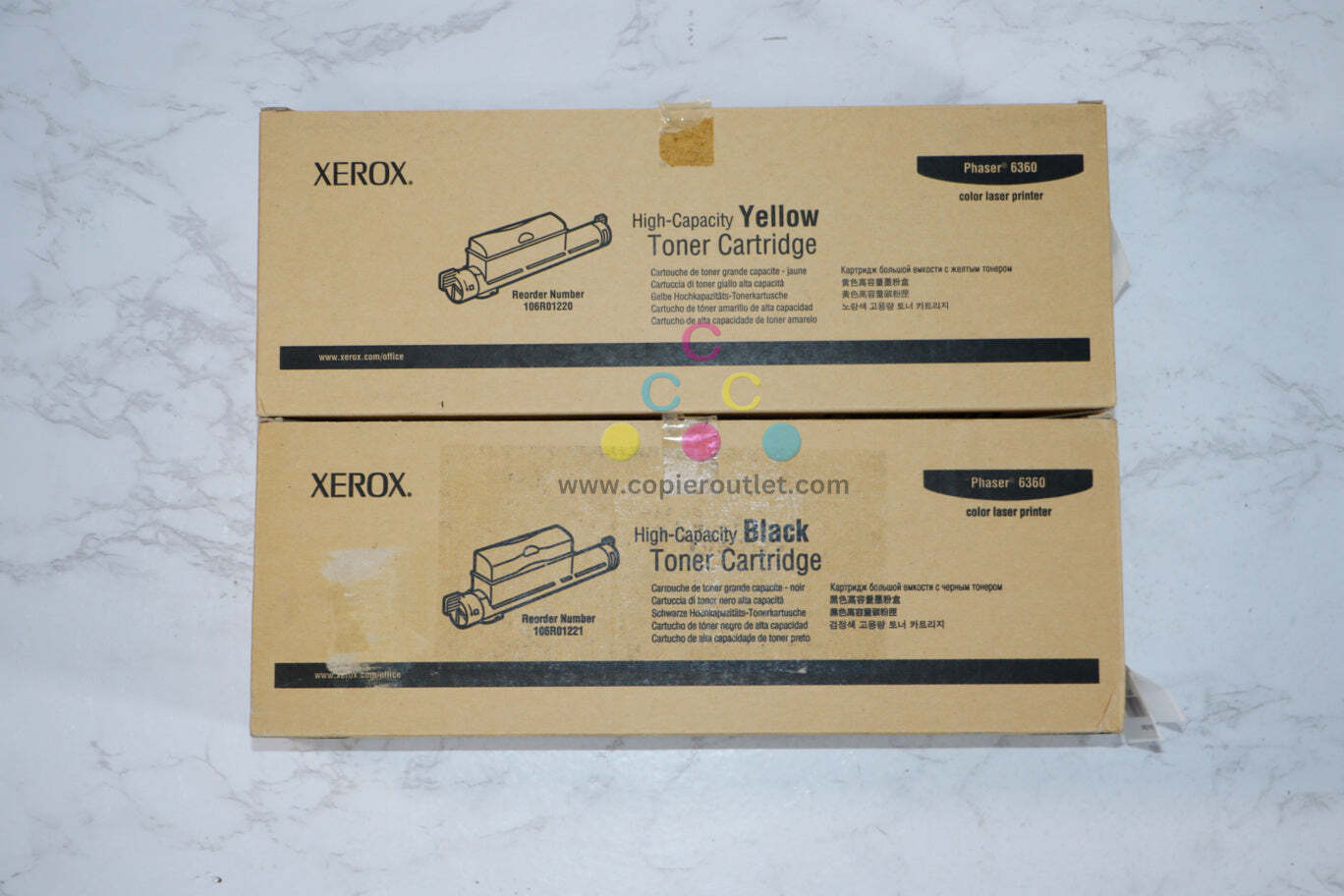2 Open Xerox Phaser 6360 High-Capacity Yellow &amp; Black Toner 106R01220, 1... - $39.60