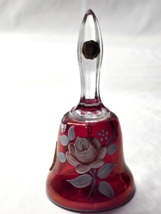 Vintage WESTMORELAND 5.25&quot; Glass Bell RUBY FLORAL On Ruby - Hand Painted... - $22.12 CAD