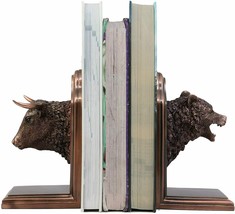 Wall Street Stock Market Bull VS Bear Bookends Bronze Electroplated Figu... - £58.46 GBP