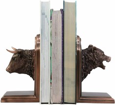 Wall Street Stock Market Bull VS Bear Bookends Bronze Electroplated Figu... - £57.79 GBP