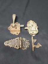 Old Patd 1897 Cast Brass Ice Box Refrigerator Cabinet Latch Lock Hardware LOT - £14.78 GBP