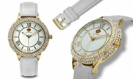 NEW Louis Richard 1426 Womens Mystra Swarovski Crystal Bezel White Leather Watch - £29.48 GBP