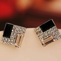 14k White Gold Plated 3.00Ct Emerald Cut Simulated Black Diamond Stud Earrings - £94.95 GBP