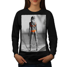 Wellcoda Beach Girl Bikini Sexy Womens Sweatshirt, Orange Casual Pullover Jumper - £23.05 GBP+