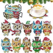 10 Pcs Christmas Owl Shaped Diamond Painting Coasters Kits Owl Diamond Art Coast - £11.02 GBP