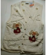 Bobbie Brooks Ivory Sweater Vest Christmas Holiday Angel Bells Gold Star... - $24.43 CAD