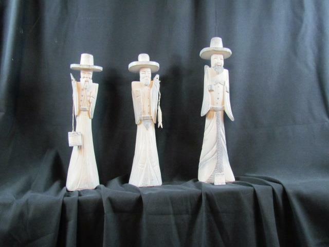Vintage FU LU SHOU Fisherman Wood Carved Statues 15&quot; 13.5&quot; 13&quot; Tall - $5.69