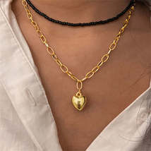 Black Howlite &amp; 18K Gold-Plated Heart Pendant Necklace Set - £10.17 GBP