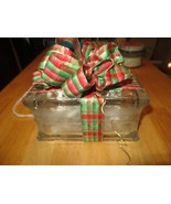 Handmade Christmas Lighted Glass Block - Multicolor Ribbon - $18.80