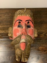 Vintage Guatemalan Hand Carved and Painted Wood Mask Glass Eyes and Goatee  - £129.68 GBP