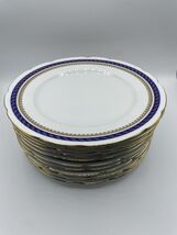 11 Cmielow Dinner Plates Scalloped White Blue Gold Hand Painted VTG Bs308 - $52.91