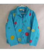 Studio Works Women&#39;s Blue Jacket With Colorful Circle Designs Size Large - $14.83