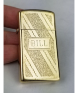 vintage Zippo lighter 1981 &quot;BILL&quot; monogram slim gold tone brass NICE! - $39.99
