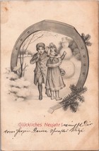 ZAYIX Happy New Year 1908 Austria Children with Snowman Winter Scene Hor... - £19.98 GBP