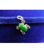Sterling Silver Frog Marcasite Green Enameled Bracelet Charm - $9.50