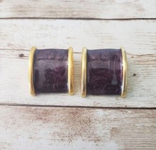 Vintage Clip On Earrings - Statement Earrings Large Gold Tone with Dark Purple - £12.78 GBP