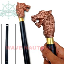 WAVE NAUTICAL Brass Walking Stick Solid Vintage Designer Wolf Head Brass... - £31.17 GBP