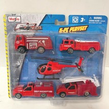 Fresh Metal Toy Fire Engine Trucks Helicopter 5 Piece Play Set Die Cast ... - $11.81